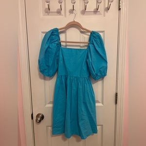 Target Blue open back puff sleeve dress